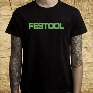 Men's NWT Festool Short Sleeve T-Shirt, Black, Green Lettering, Size Large